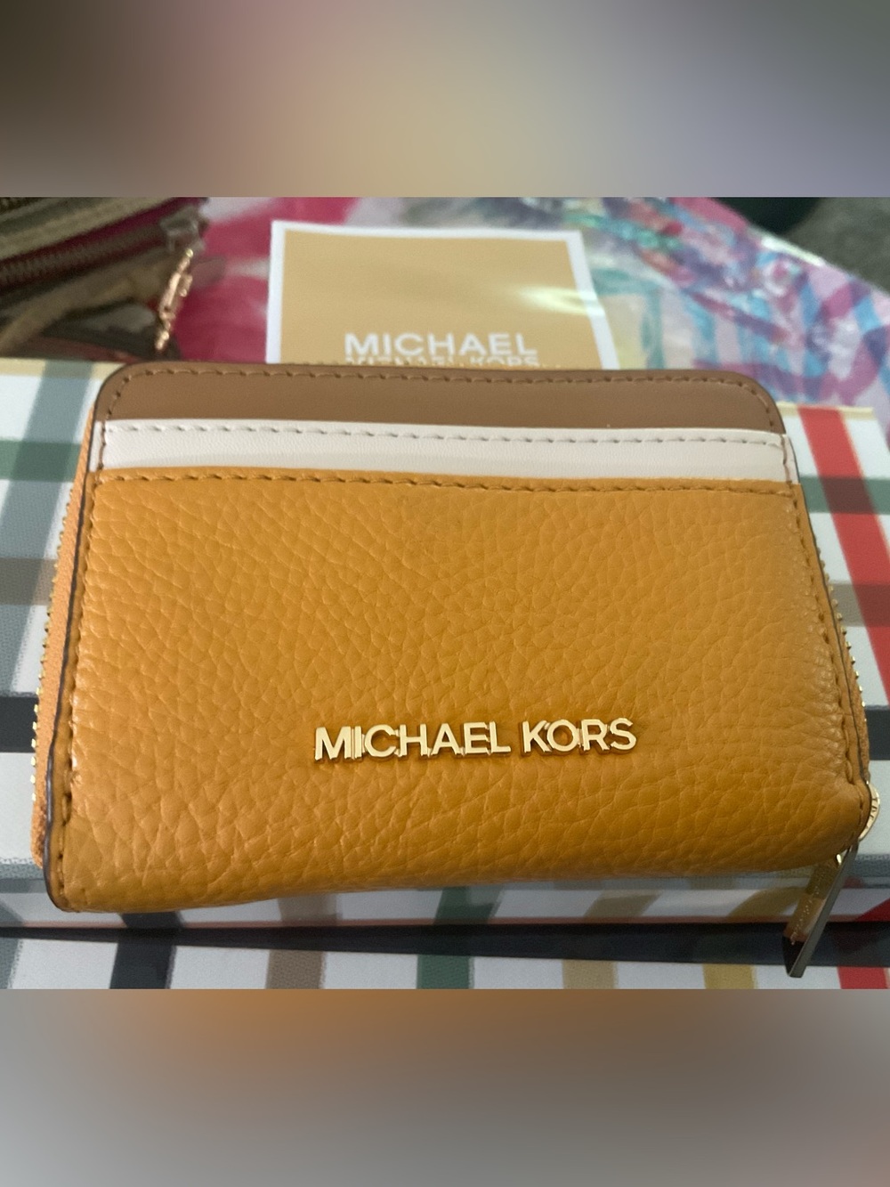 Michael Kors Mustard Yellow Zip Card Holder with Gold Hardware - Picture 7 of 7